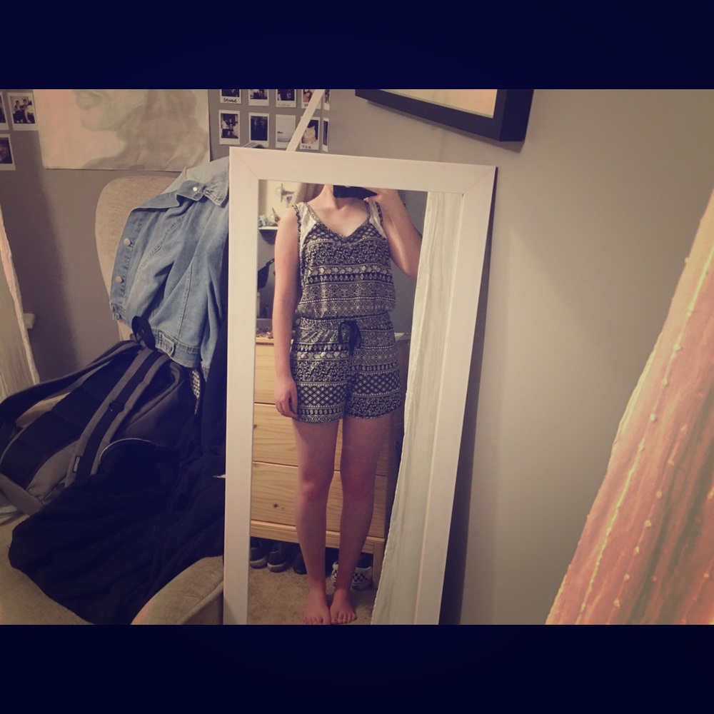 black and white patterned romper